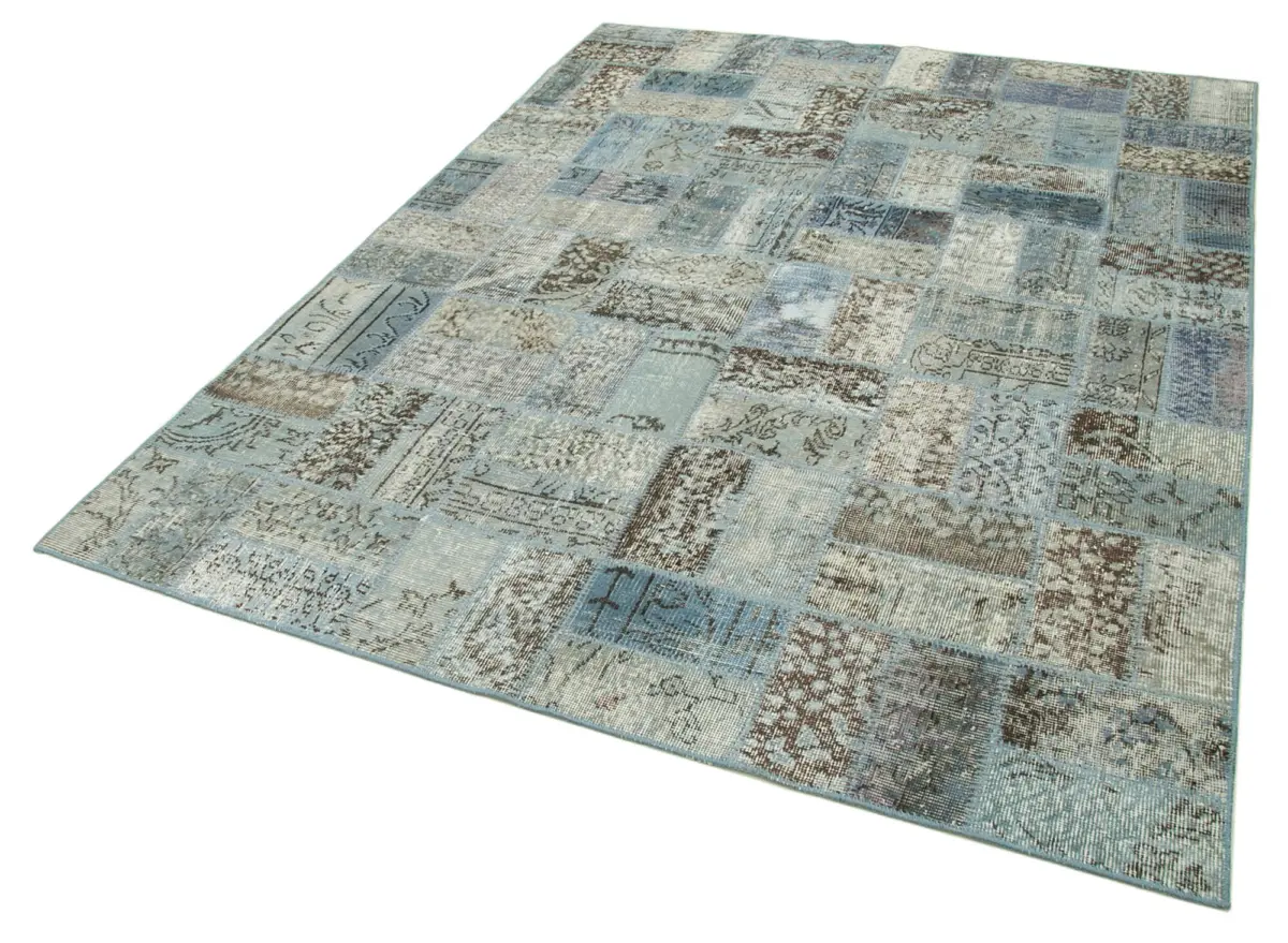 Patchwork Mavi Pamuk Üzerine Yün El Dokuma Kilim-178x235 - Görsel 3