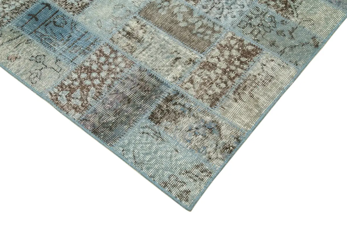 Patchwork Mavi Pamuk Üzerine Yün El Dokuma Kilim-178x235 - Görsel 4