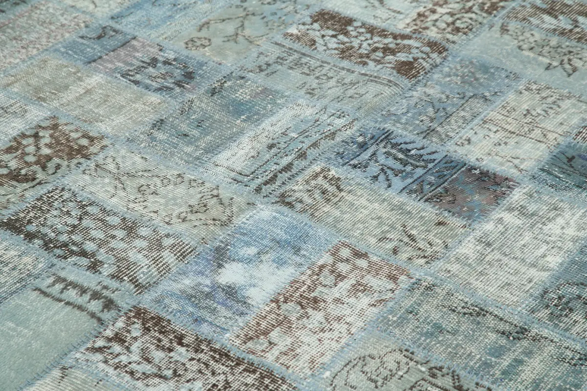 Patchwork Mavi Pamuk Üzerine Yün El Dokuma Kilim-178x235 - Görsel 5