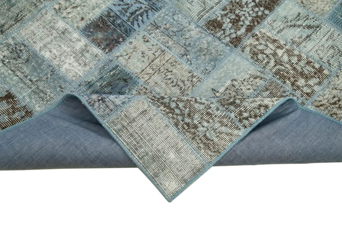 Patchwork Mavi Pamuk Üzerine Yün El Dokuma Kilim-178x235 - Görsel 6