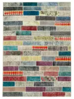 Patchwork Multi Pamuk Üzerine Yün El Dokuma Kilim-166x233
