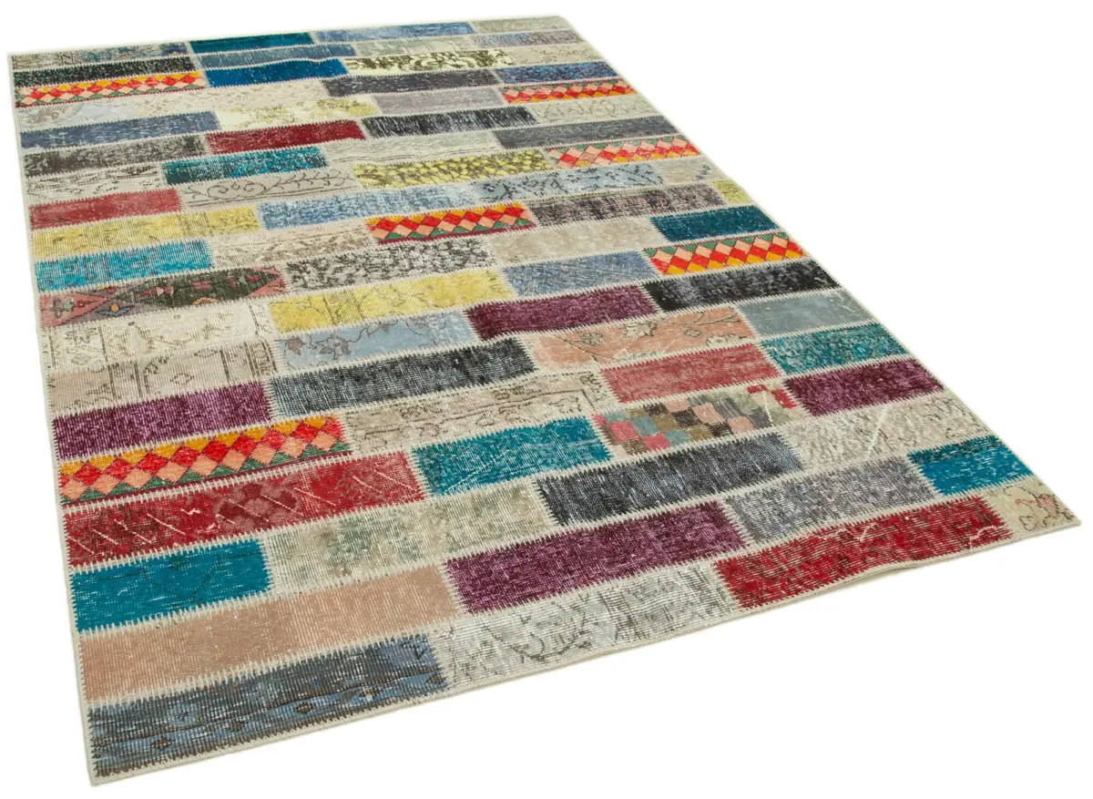 Patchwork Multi Pamuk Üzerine Yün El Dokuma Kilim-166x233 - Görsel 2