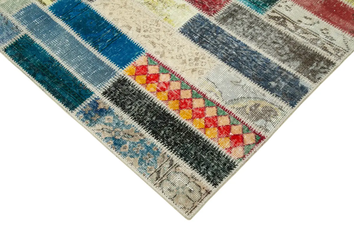 Patchwork Multi Pamuk Üzerine Yün El Dokuma Kilim-166x233 - Görsel 4
