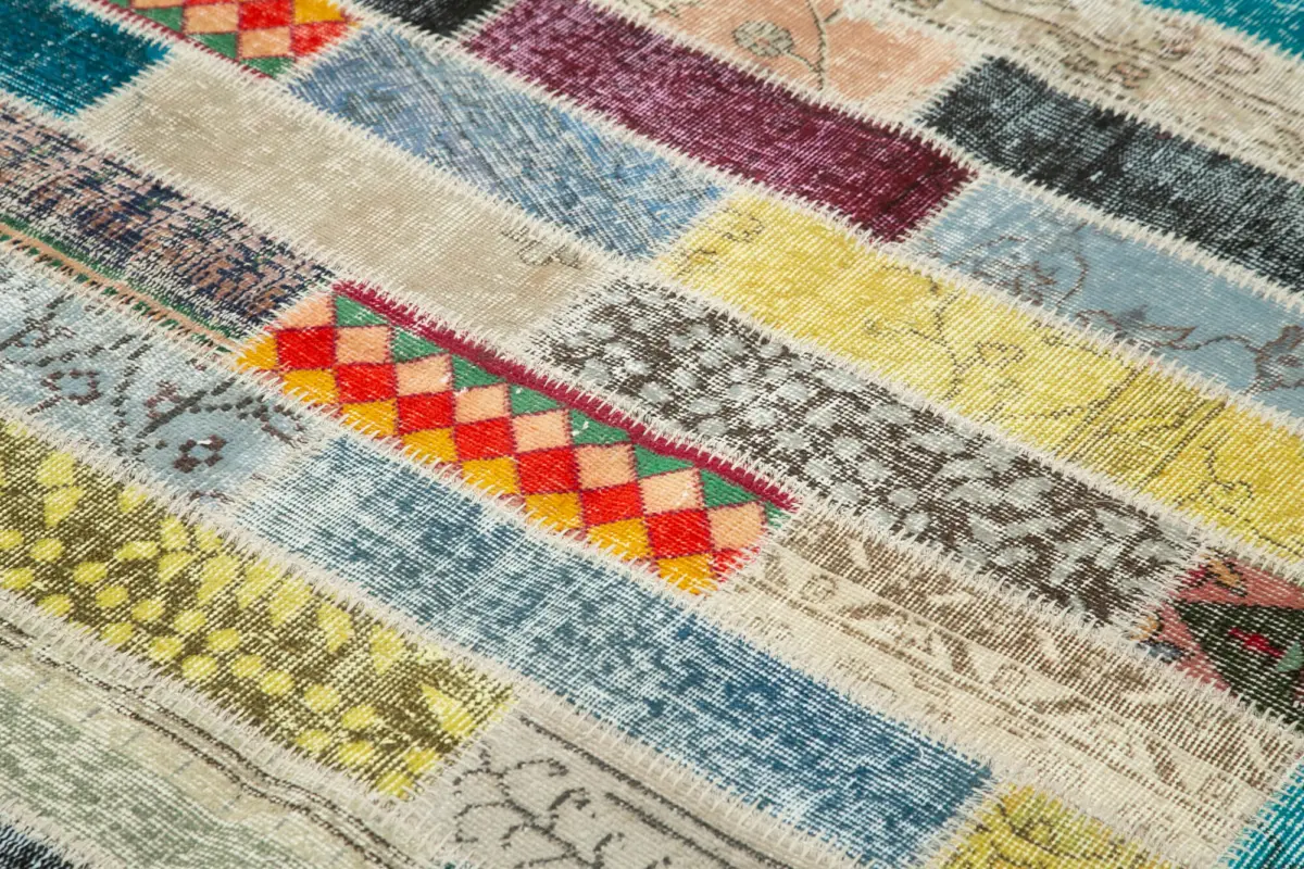 Patchwork Multi Pamuk Üzerine Yün El Dokuma Kilim-166x233 - Görsel 5