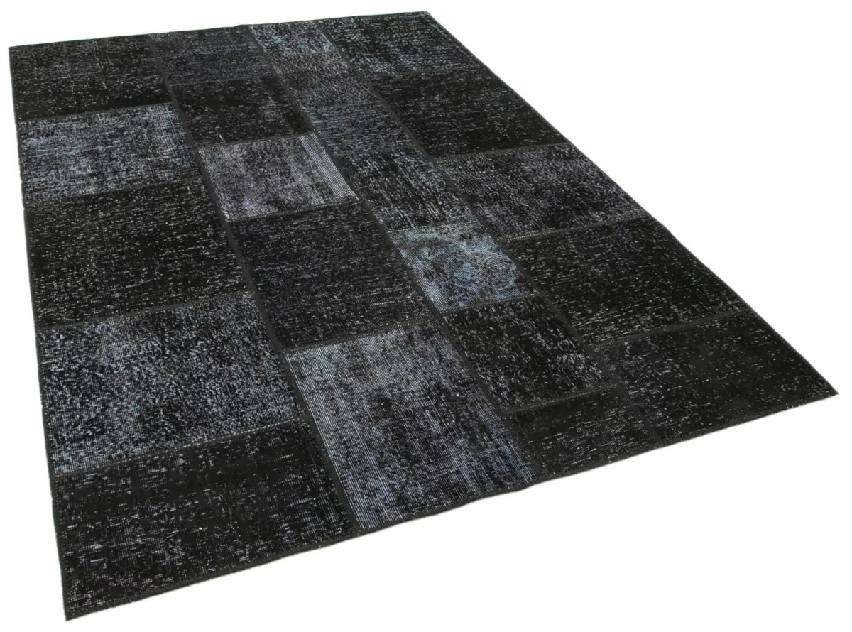 Patchwork Siyah Pamuk Üzerine Yün El Dokuma Kilim-170x243 - Görsel 2
