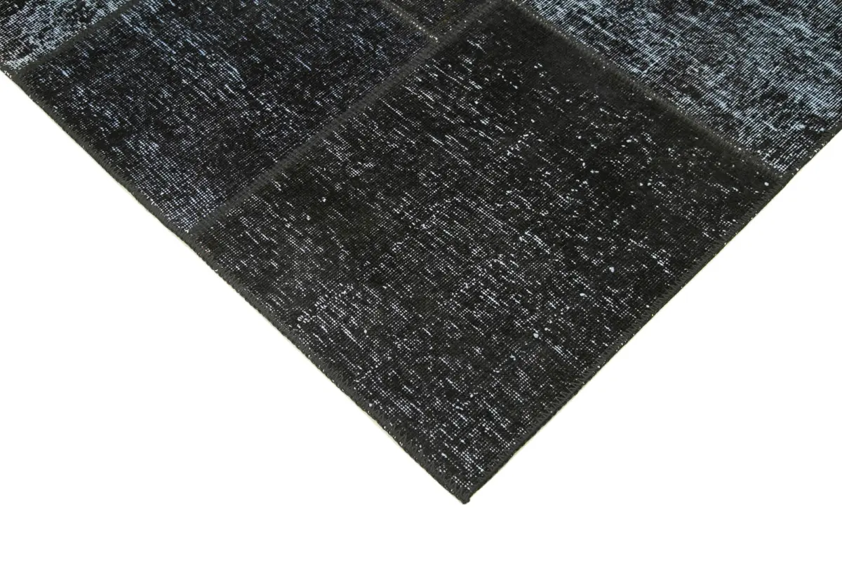 Patchwork Siyah Pamuk Üzerine Yün El Dokuma Kilim-170x243 - Görsel 4