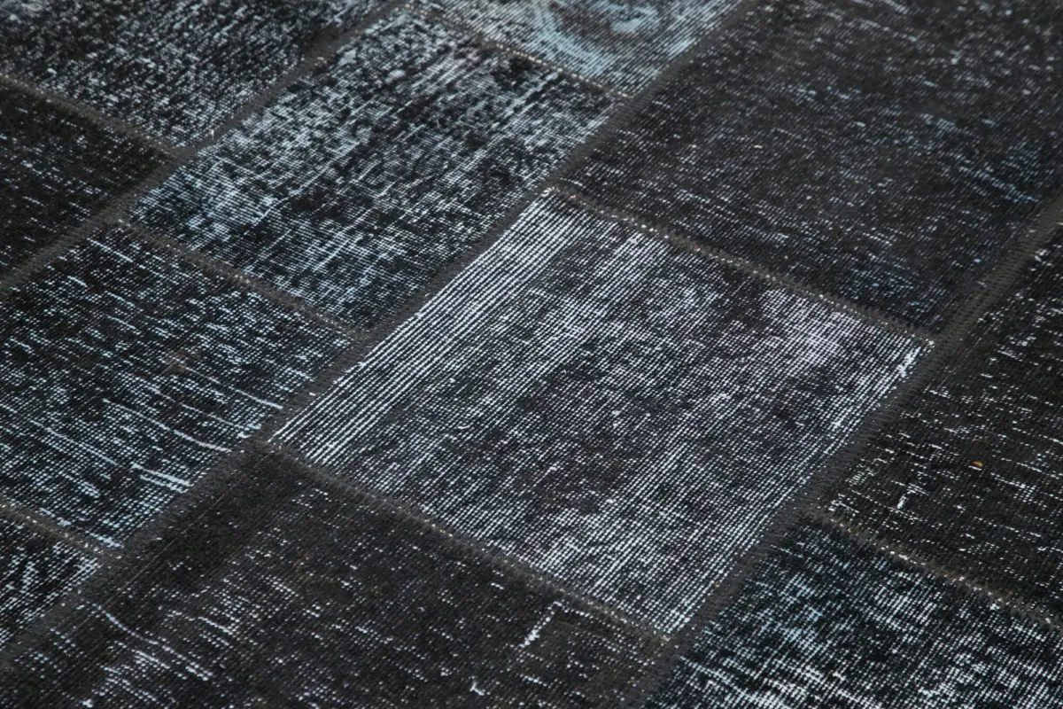 Patchwork Siyah Pamuk Üzerine Yün El Dokuma Kilim-170x243 - Görsel 5