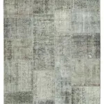 Patchwork Gri Pamuk Üzerine Yün El Dokuma Kilim-171x239