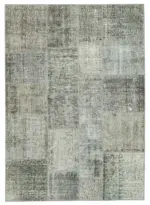 Patchwork Gri Pamuk Üzerine Yün El Dokuma Kilim-171x239