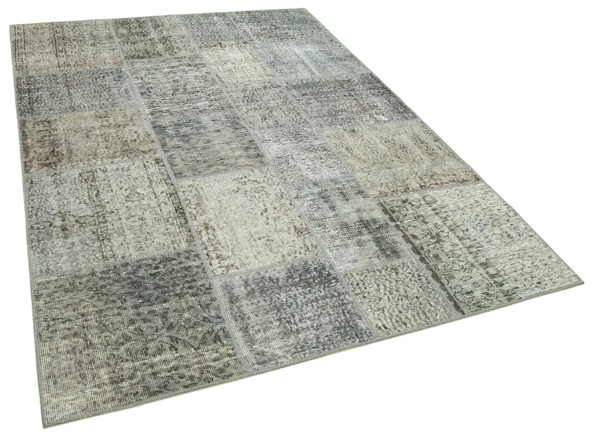 Patchwork Gri Pamuk Üzerine Yün El Dokuma Kilim-171x239 - Görsel 2