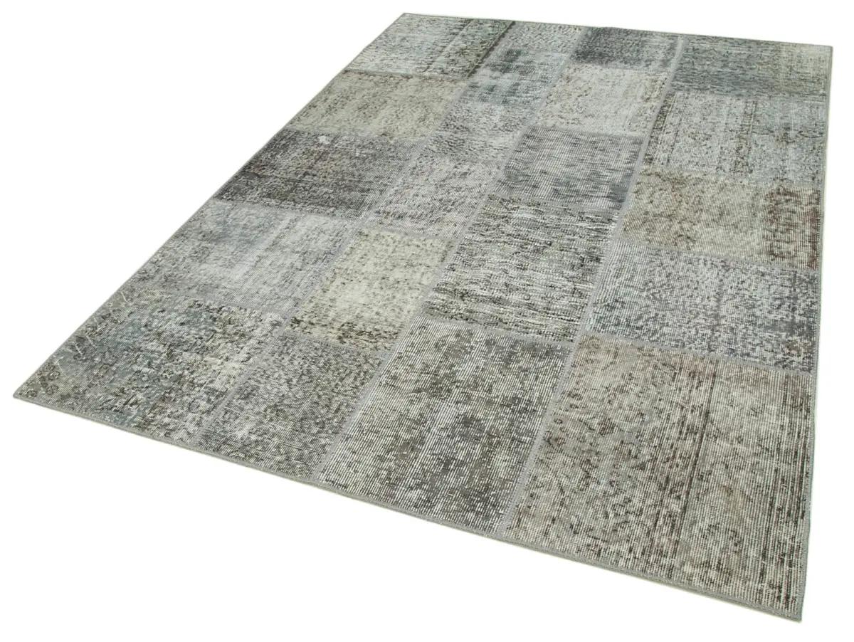 Patchwork Gri Pamuk Üzerine Yün El Dokuma Kilim-171x239 - Görsel 3