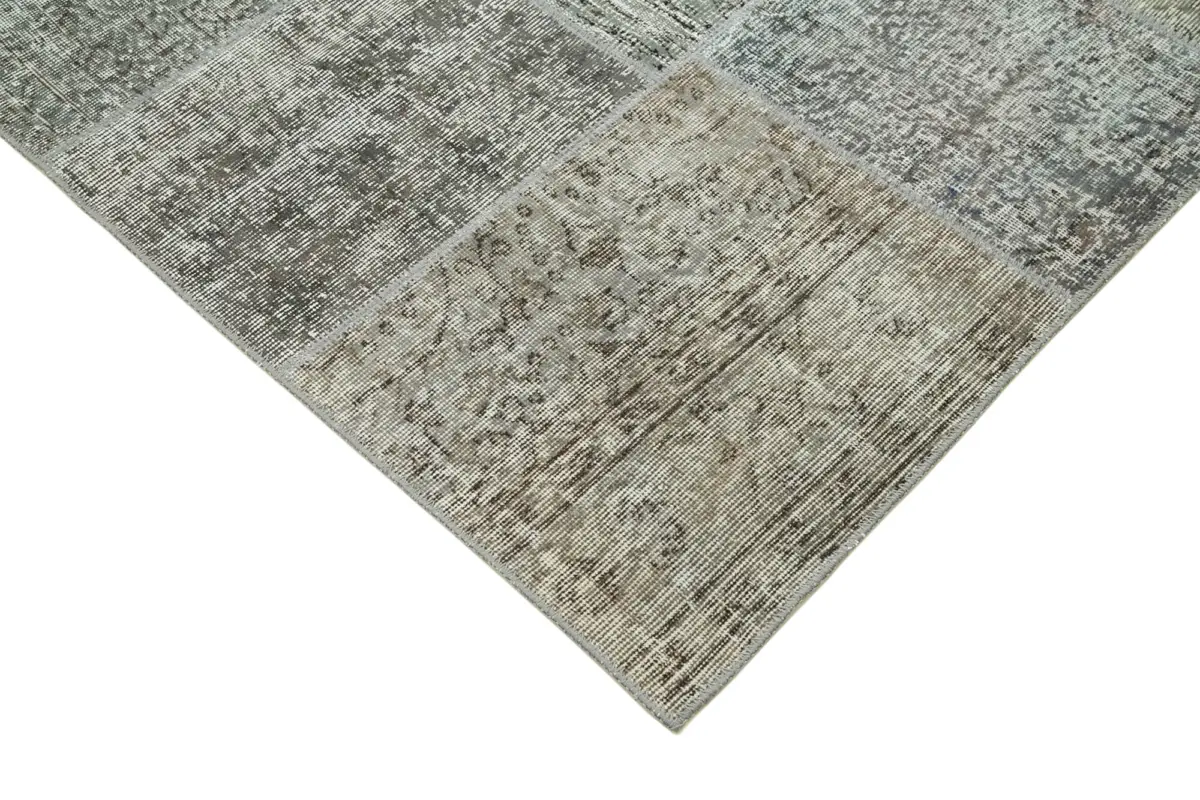 Patchwork Gri Pamuk Üzerine Yün El Dokuma Kilim-171x239 - Görsel 4