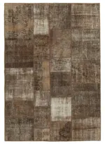 Patchwork Kahverengi Pamuk Üzerine Yün El Dokuma Kilim-170x241