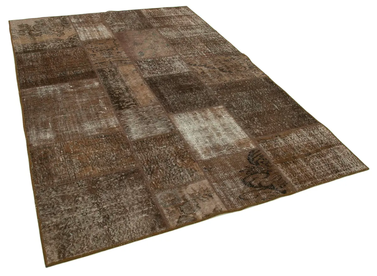 Patchwork Kahverengi Pamuk Üzerine Yün El Dokuma Kilim-170x241 - Görsel 2