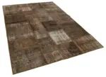 Patchwork Kahverengi Pamuk Üzerine Yün El Dokuma Kilim-170x241 - Görsel 2