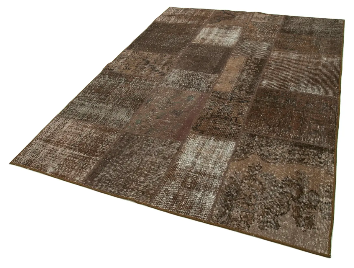 Patchwork Kahverengi Pamuk Üzerine Yün El Dokuma Kilim-170x241 - Görsel 3