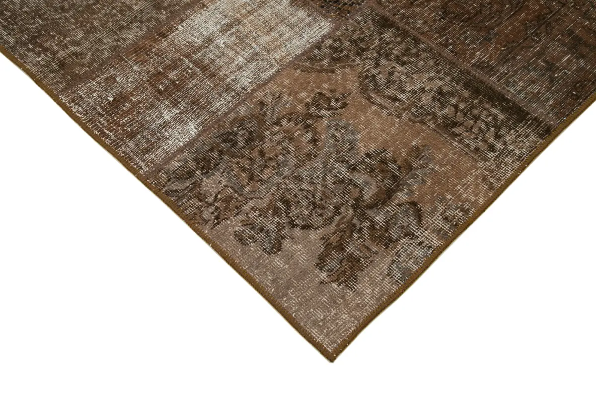 Patchwork Kahverengi Pamuk Üzerine Yün El Dokuma Kilim-170x241 - Görsel 4