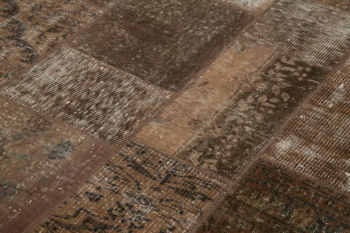 Patchwork Kahverengi Pamuk Üzerine Yün El Dokuma Kilim-170x241 - Görsel 5