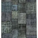 Patchwork Siyah Pamuk Üzerine Yün El Dokuma Kilim-171x246