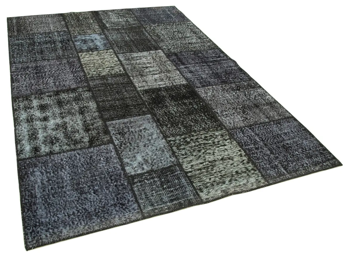 Patchwork Siyah Pamuk Üzerine Yün El Dokuma Kilim-171x246 - Görsel 2