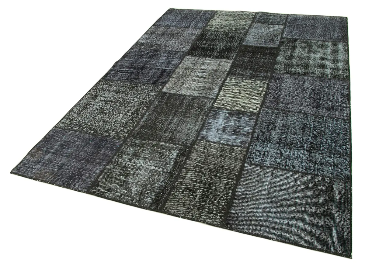 Patchwork Siyah Pamuk Üzerine Yün El Dokuma Kilim-171x246 - Görsel 3
