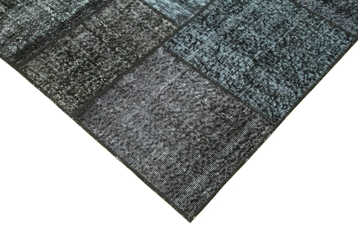 Patchwork Siyah Pamuk Üzerine Yün El Dokuma Kilim-171x246 - Görsel 4