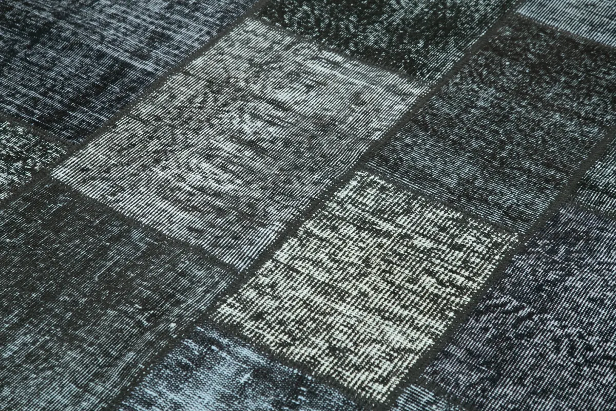 Patchwork Siyah Pamuk Üzerine Yün El Dokuma Kilim-171x246 - Görsel 5