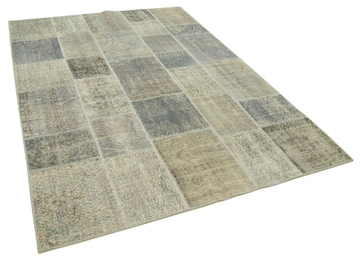 Patchwork Gri Pamuk Üzerine Yün El Dokuma Kilim-173x244 - Görsel 2