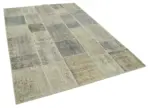Patchwork Gri Pamuk Üzerine Yün El Dokuma Kilim-173x244 - Görsel 2