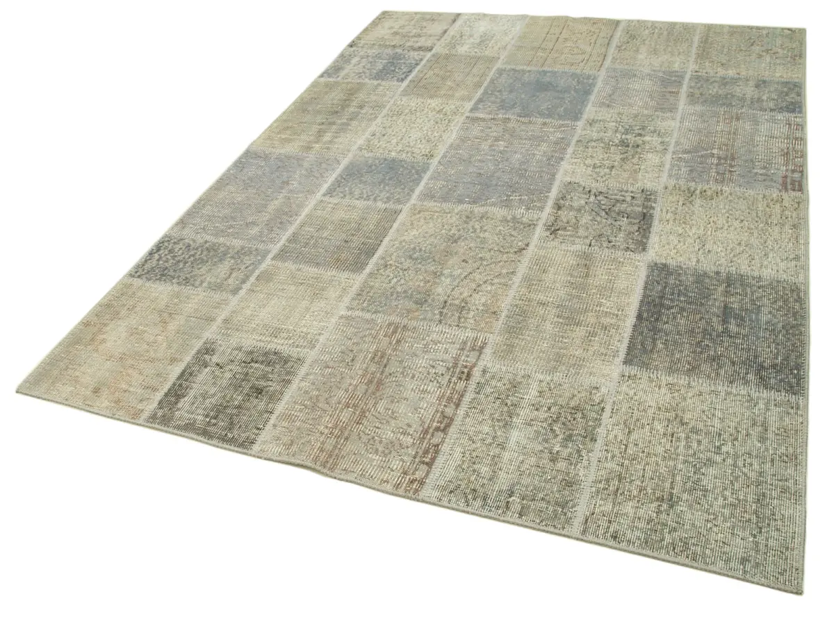 Patchwork Gri Pamuk Üzerine Yün El Dokuma Kilim-173x244 - Görsel 3