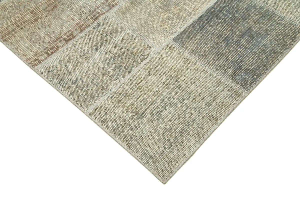 Patchwork Gri Pamuk Üzerine Yün El Dokuma Kilim-173x244 - Görsel 4