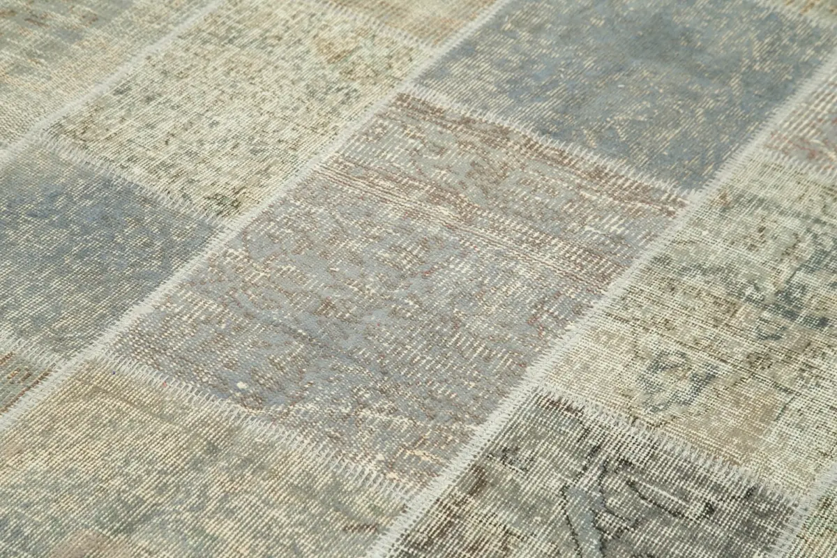 Patchwork Gri Pamuk Üzerine Yün El Dokuma Kilim-173x244 - Görsel 5