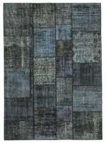 Patchwork Siyah Pamuk Üzerine Yün El Dokuma Kilim-171x240