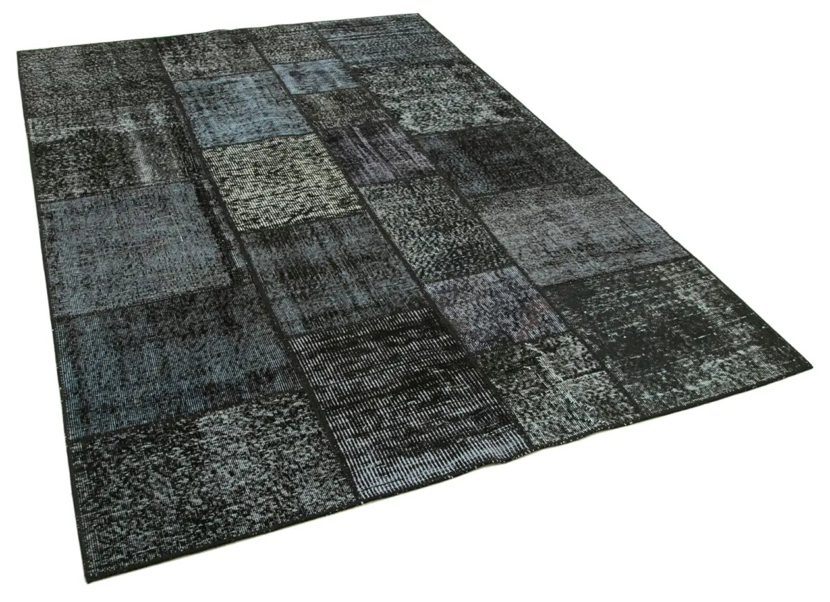Patchwork Siyah Pamuk Üzerine Yün El Dokuma Kilim-171x240 - Görsel 2