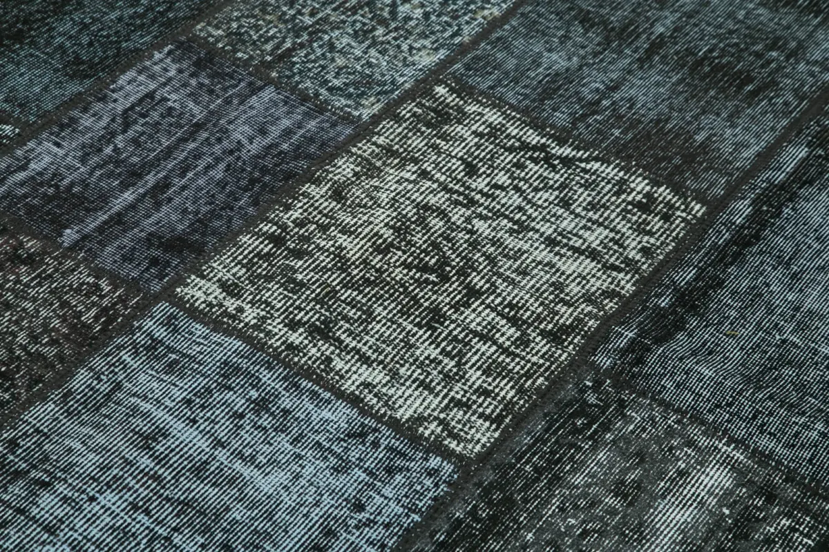 Patchwork Siyah Pamuk Üzerine Yün El Dokuma Kilim-171x240 - Görsel 5