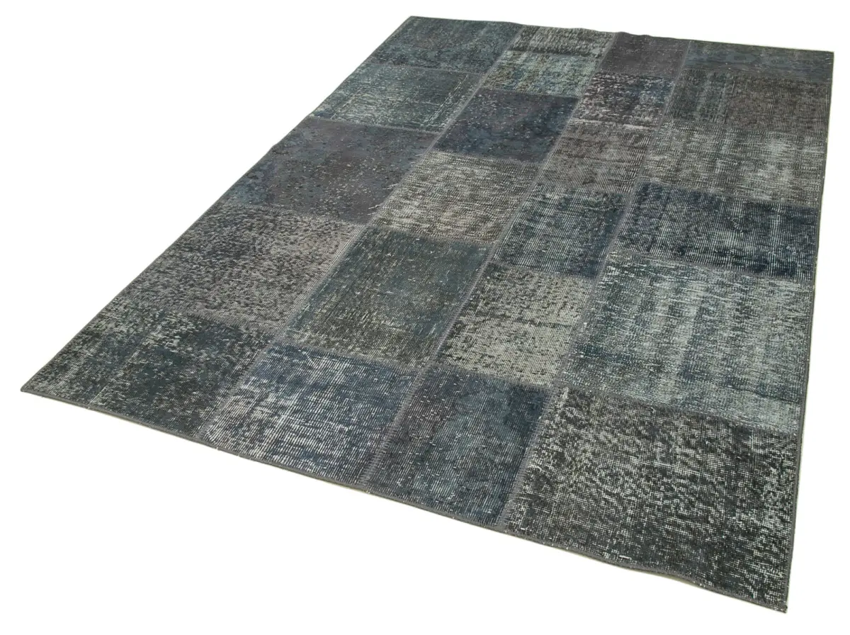 Patchwork Gri Pamuk Üzerine Yün El Dokuma Kilim-170x242 - Görsel 3