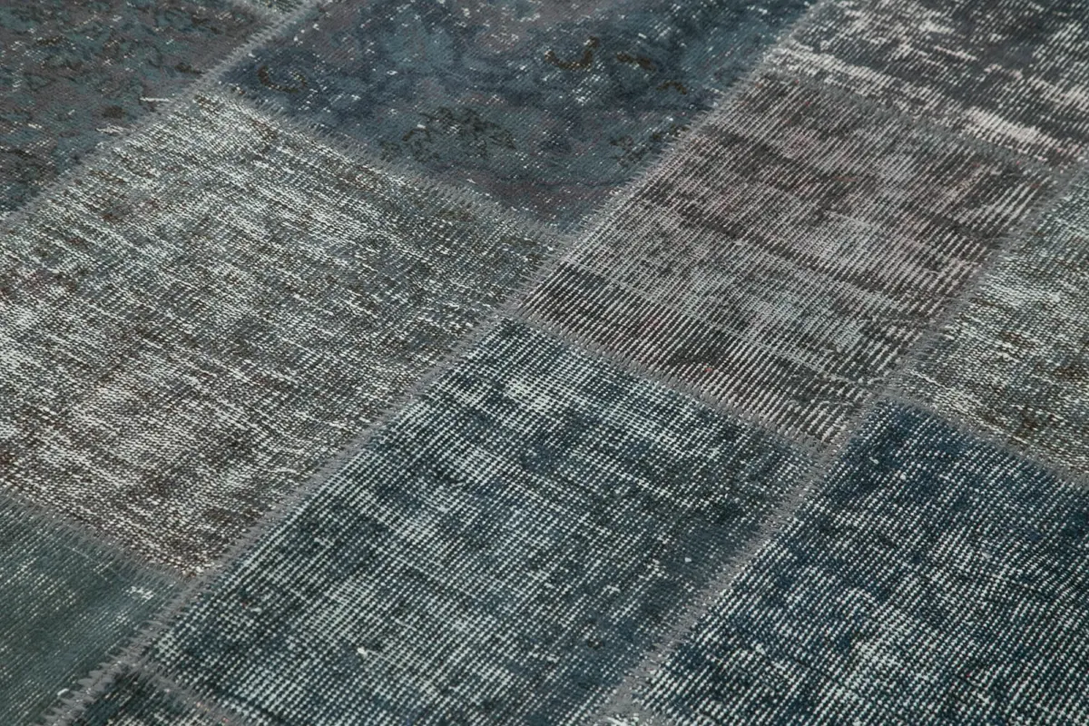 Patchwork Gri Pamuk Üzerine Yün El Dokuma Kilim-170x242 - Görsel 5