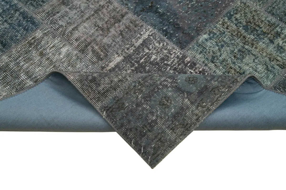 Patchwork Gri Pamuk Üzerine Yün El Dokuma Kilim-170x242 - Görsel 6