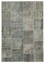 Patchwork Gri Pamuk Üzerine Yün El Dokuma Kilim-172x245