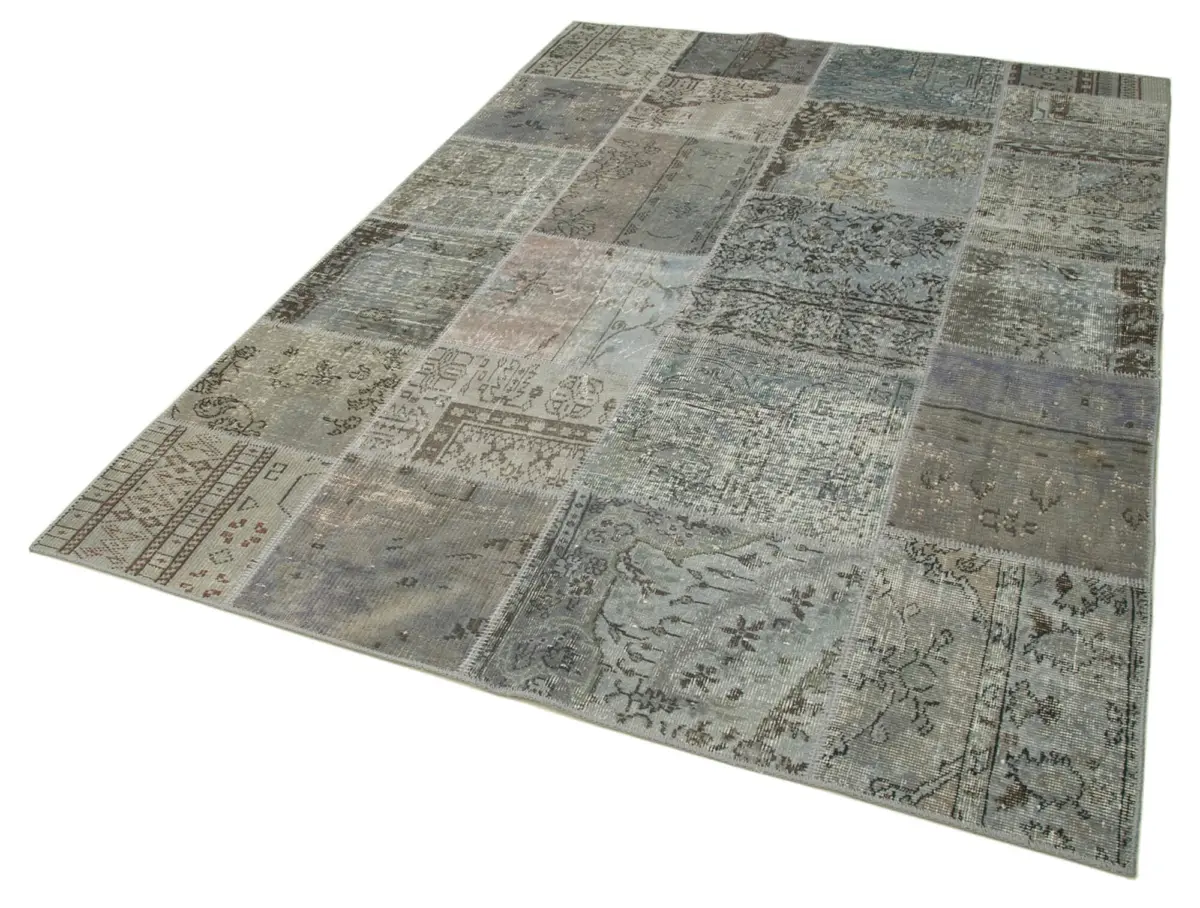 Patchwork Gri Pamuk Üzerine Yün El Dokuma Kilim-172x245 - Görsel 3