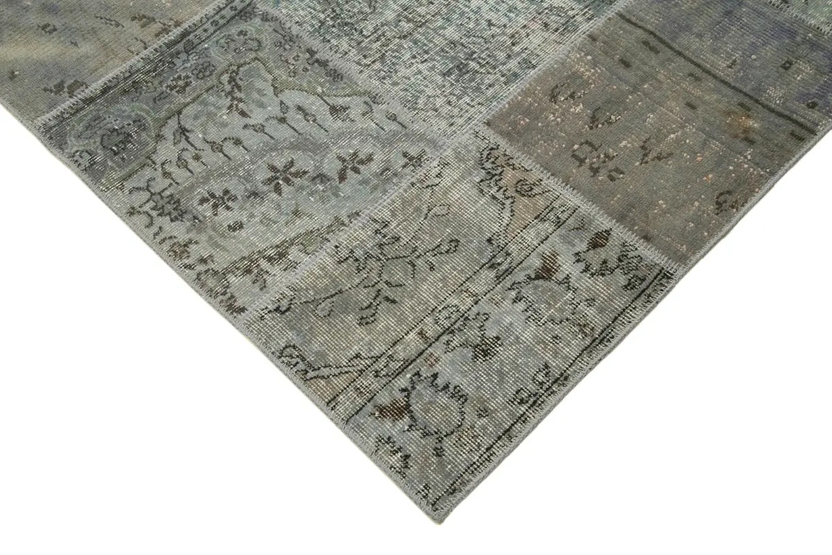 Patchwork Gri Pamuk Üzerine Yün El Dokuma Kilim-172x245 - Görsel 4