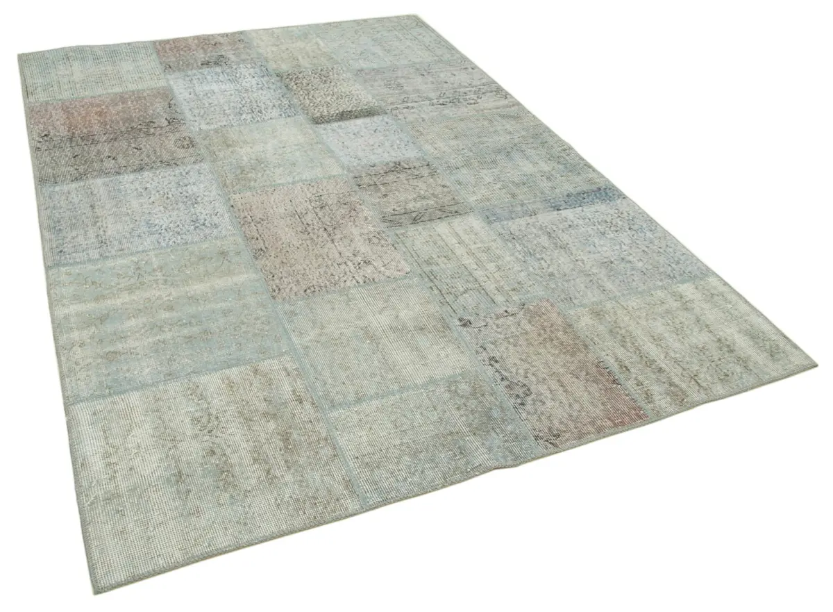 Patchwork Mavi Pamuk Üzerine Yün El Dokuma Kilim-171x241 - Görsel 2