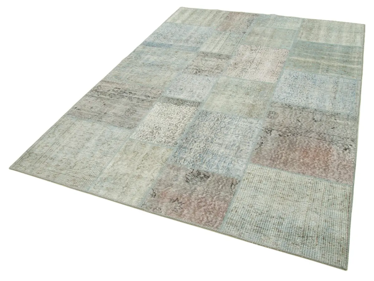 Patchwork Mavi Pamuk Üzerine Yün El Dokuma Kilim-171x241 - Görsel 3