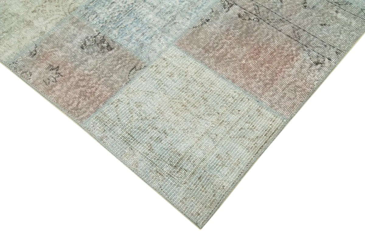 Patchwork Mavi Pamuk Üzerine Yün El Dokuma Kilim-171x241 - Görsel 4