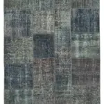 Patchwork Gri Pamuk Üzerine Yün El Dokuma Kilim-171x242