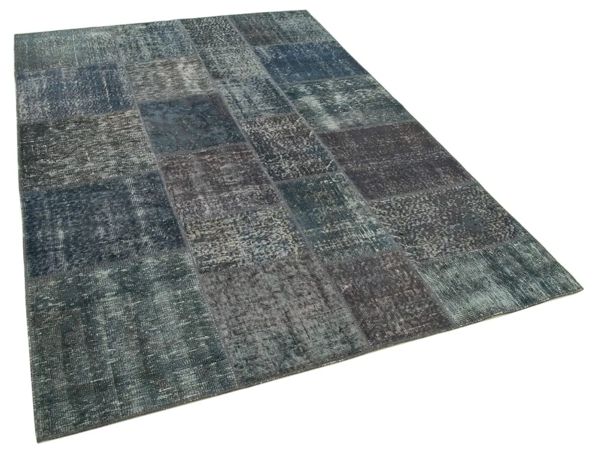 Patchwork Gri Pamuk Üzerine Yün El Dokuma Kilim-171x242 - Görsel 2