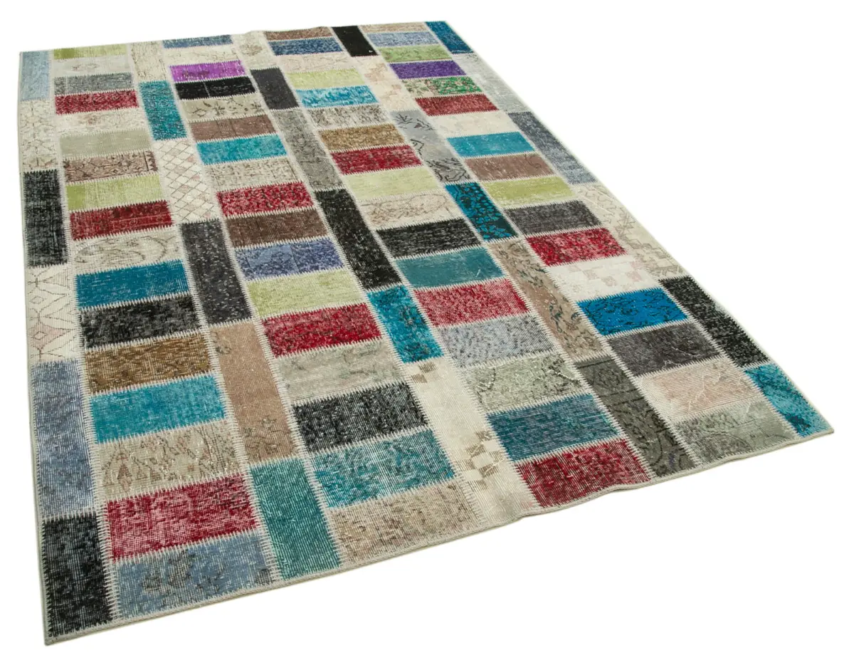 Patchwork Multi Pamuk Üzerine Yün El Dokuma Kilim-178x246 - Görsel 2