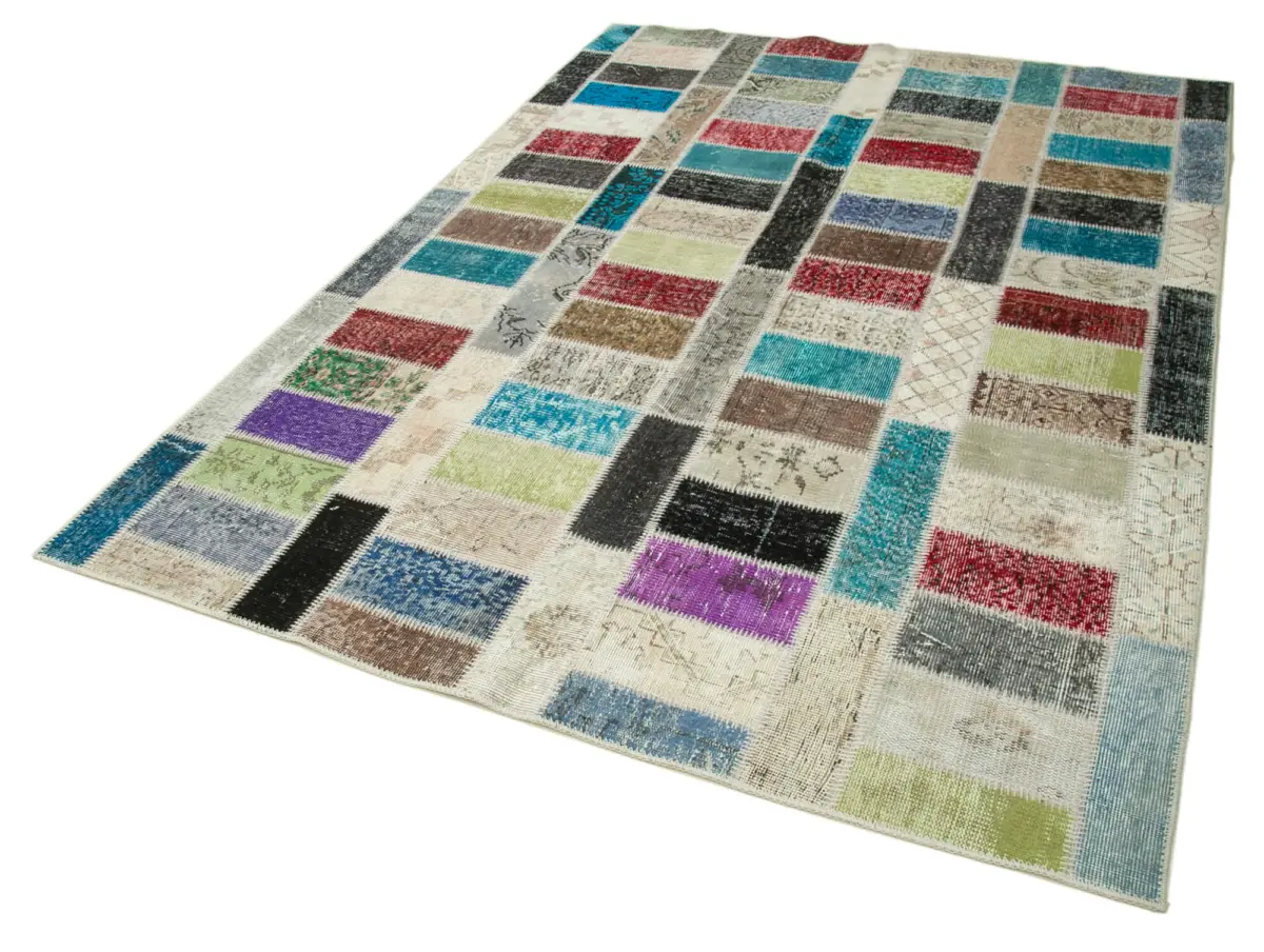 Patchwork Multi Pamuk Üzerine Yün El Dokuma Kilim-178x246 - Görsel 3