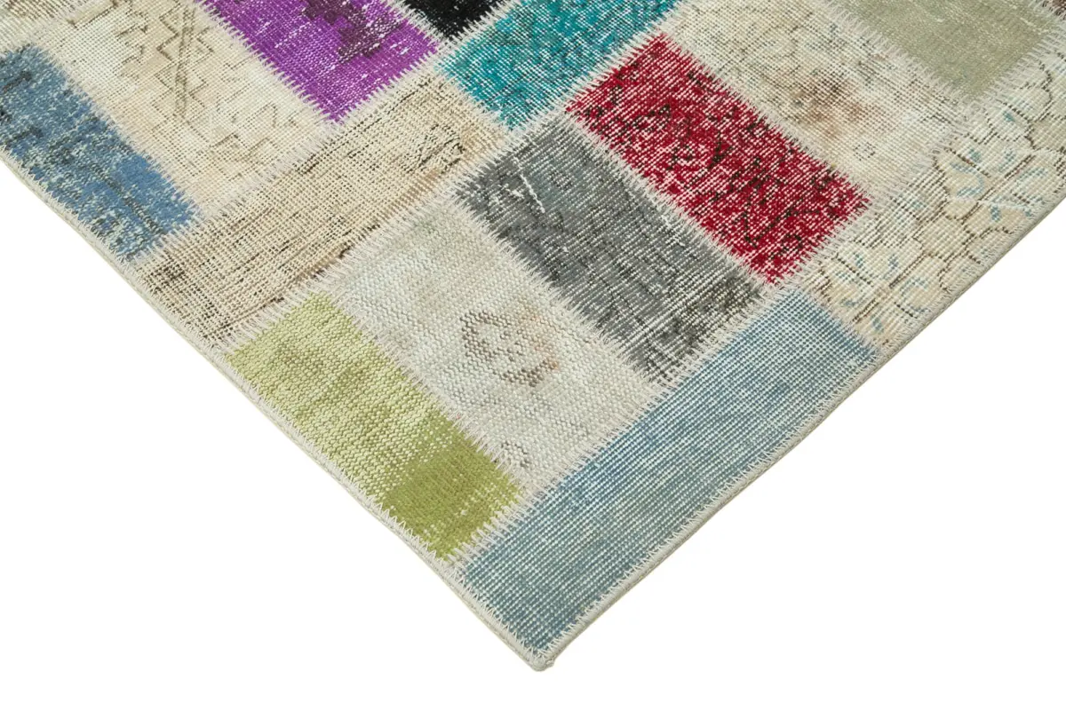 Patchwork Multi Pamuk Üzerine Yün El Dokuma Kilim-178x246 - Görsel 4