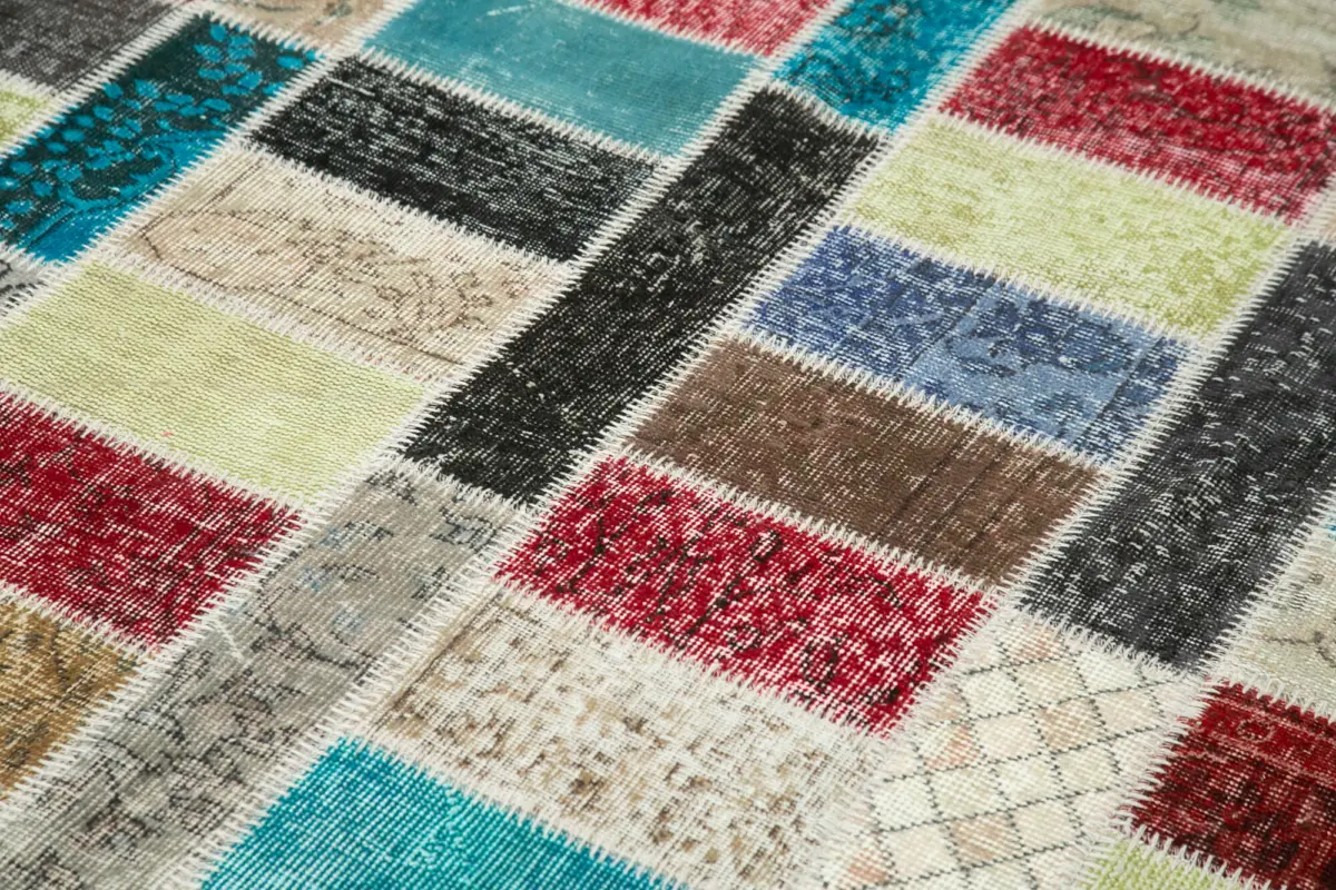 Patchwork Multi Pamuk Üzerine Yün El Dokuma Kilim-178x246 - Görsel 5